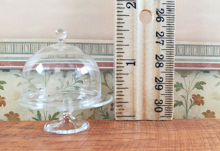 Dollhouse Clear Glass Cake Plate Pedestal with Dome Lid 1:12 Scale Miniature - MiniatureCrush