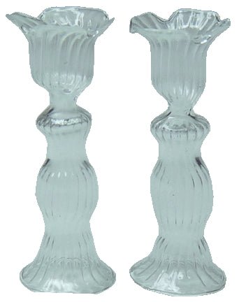 Dollhouse Clear Glass Candlestick Holders Set of 2 1:12 Scale Miniature - MiniatureCrush