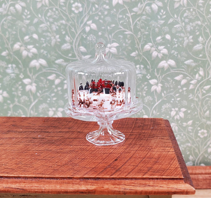 Dollhouse Clear Glass Fluted Cake Stand with Cover 1:12 Scale Miniature Kitchen - MiniatureCrush