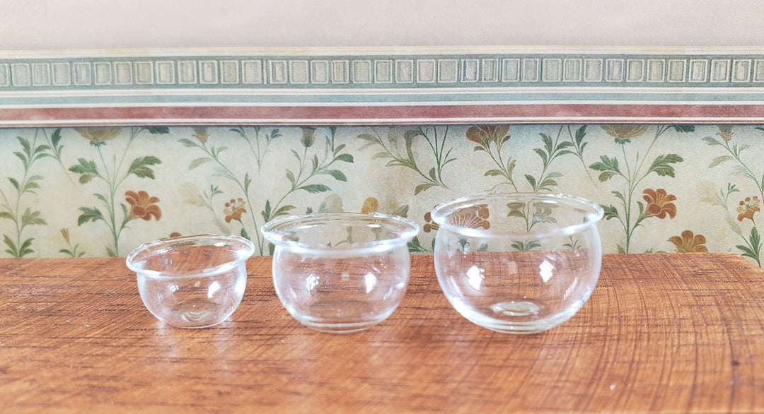 Dollhouse Clear Glass Nesting Bowls Set of 3 1:12 Scale Miniature Kitchen - MiniatureCrush