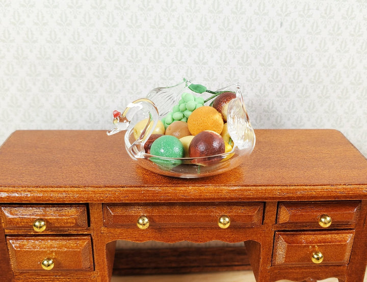 Dollhouse Clear Glass Swan Large Bowl Centerpiece 1:12 Scale Miniature - MiniatureCrush