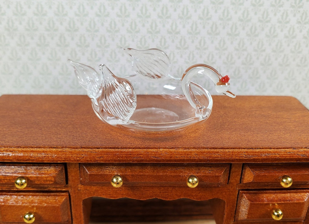 Dollhouse Clear Glass Swan Large Bowl Centerpiece 1:12 Scale Miniature - MiniatureCrush