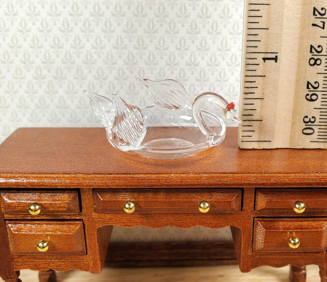 Dollhouse Clear Glass Swan Large Bowl Centerpiece 1:12 Scale Miniature - MiniatureCrush
