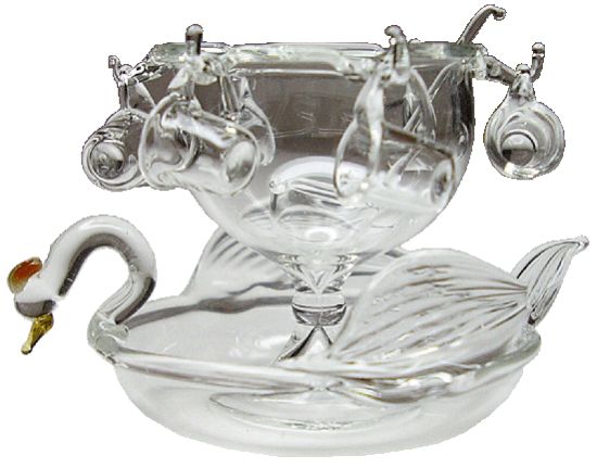 Dollhouse Clear Glass Swan Punch Bowl Set with Cups & Ladle 1:12 Scale Miniature - MiniatureCrush