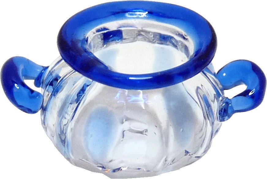 Dollhouse Clear Glass with Blue Trim Bowl 2 Handles 1:12 Scale Miniature Kitchen - MiniatureCrush