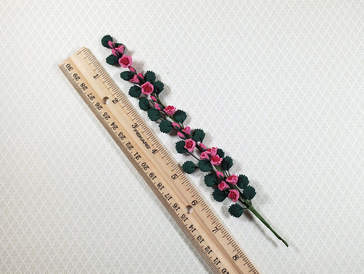 Dollhouse Climbing Roses with Leaves Pink Bendable 7" Clay Miniature Flowers Garden - Miniature Crush