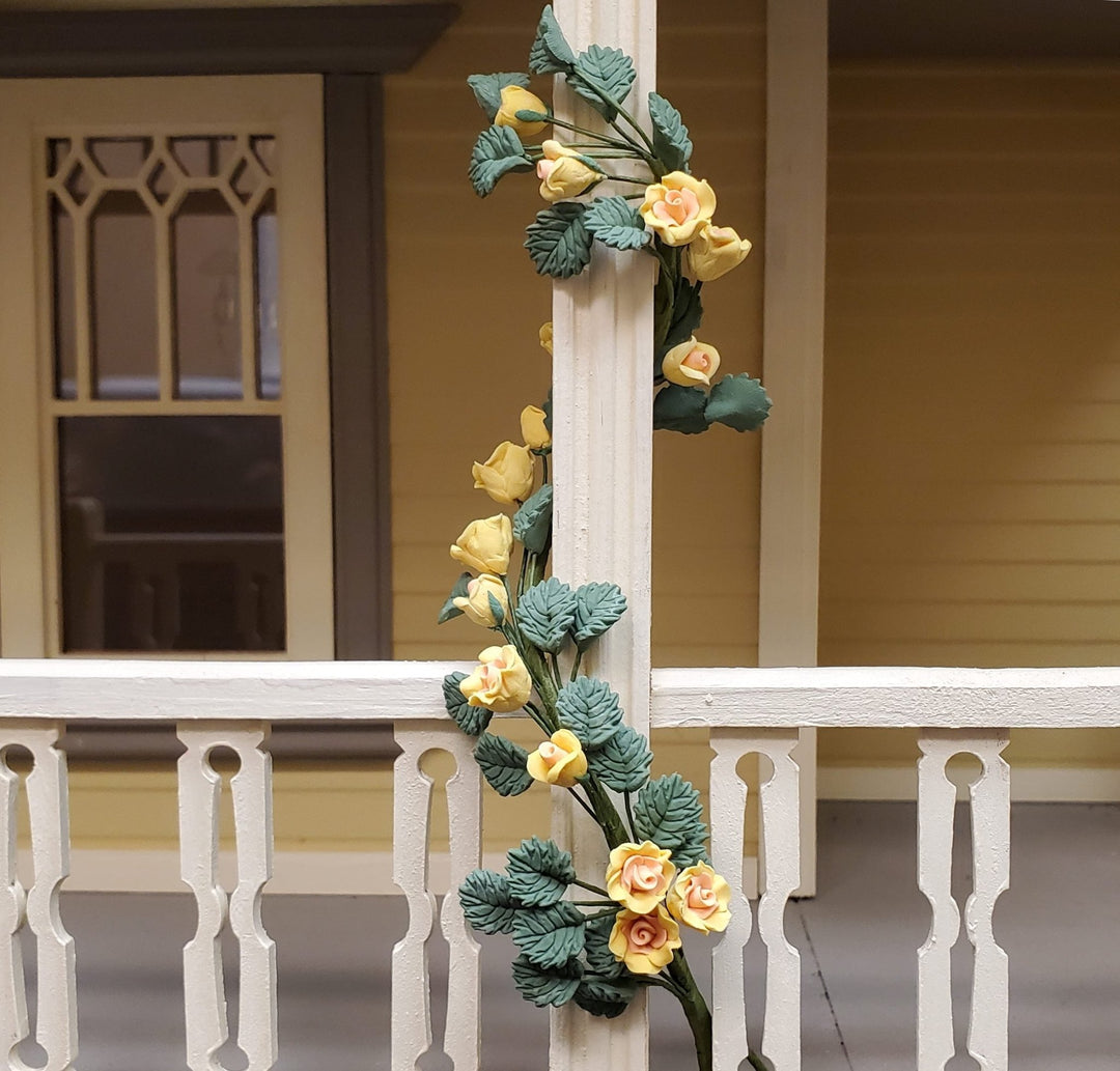Dollhouse Climbing Yellow & Peach Roses Bendable 7" Clay Miniature Flowers - MiniatureCrush