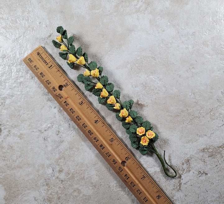 Dollhouse Climbing Yellow & Peach Roses Bendable 7" Clay Miniature Flowers - MiniatureCrush