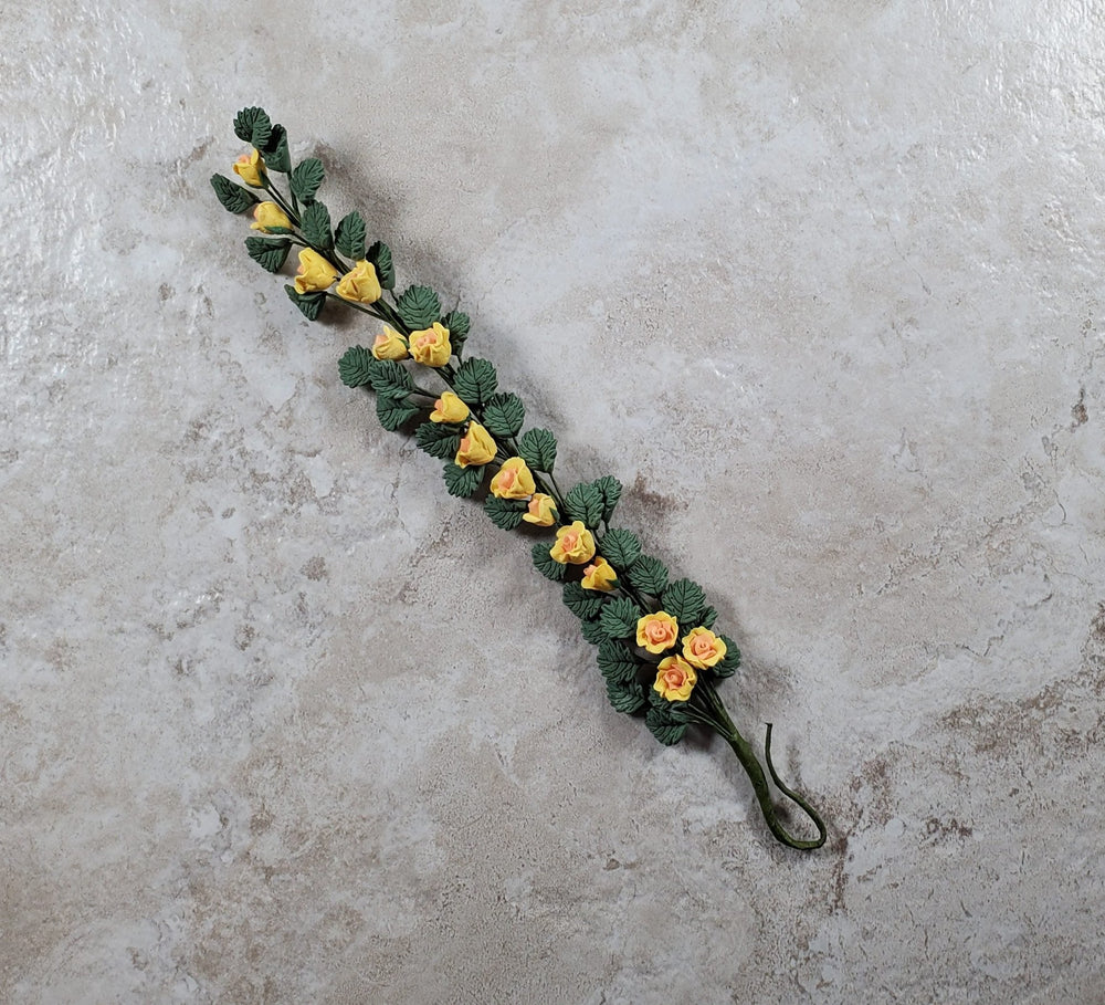 Dollhouse Climbing Yellow & Peach Roses Bendable 7" Clay Miniature Flowers - MiniatureCrush