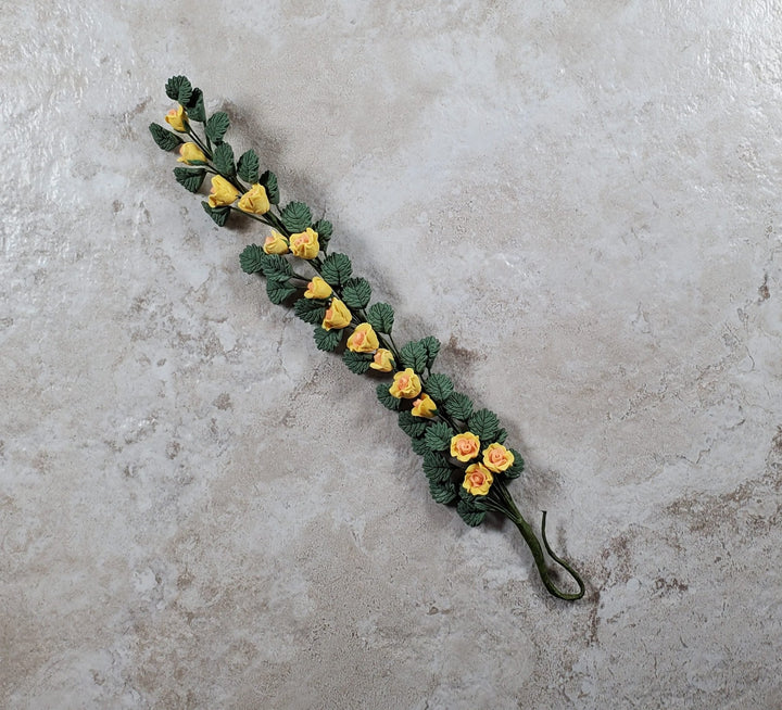 Dollhouse Climbing Yellow & Peach Roses Bendable 7" Clay Miniature Flowers - MiniatureCrush