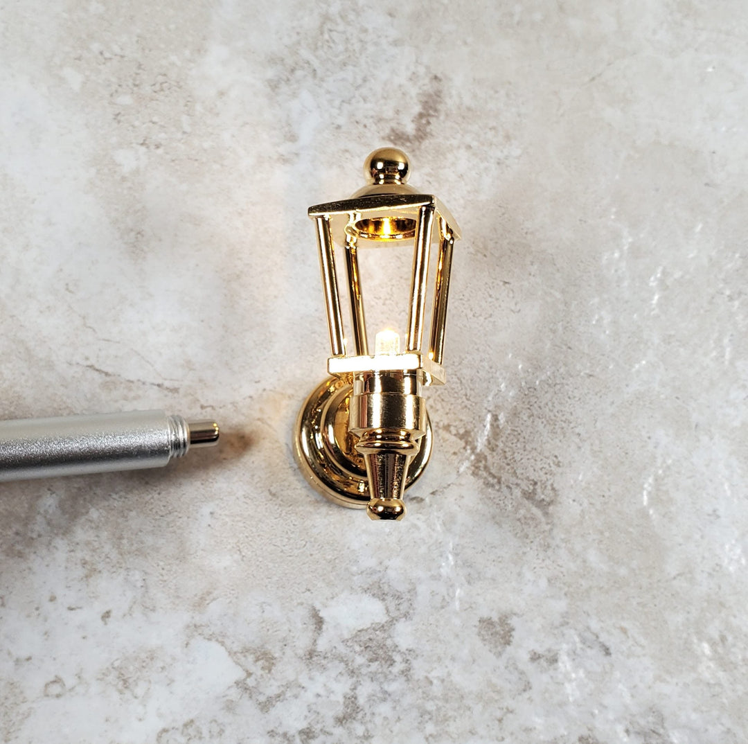 Dollhouse Coach Lamp Gold Metal Large Wand Battery Operated 1:12 Scale Miniature - MiniatureCrush