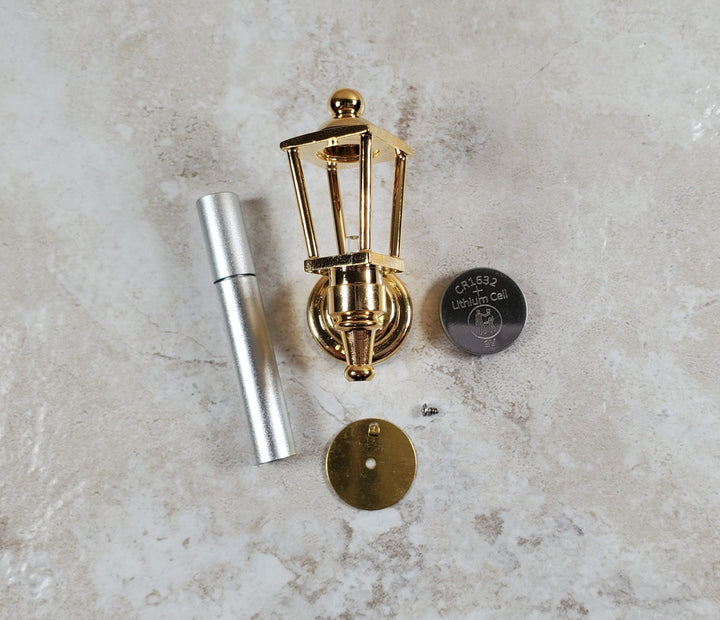 Dollhouse Coach Lamp Gold Metal Large Wand Battery Operated 1:12 Scale Miniature - MiniatureCrush