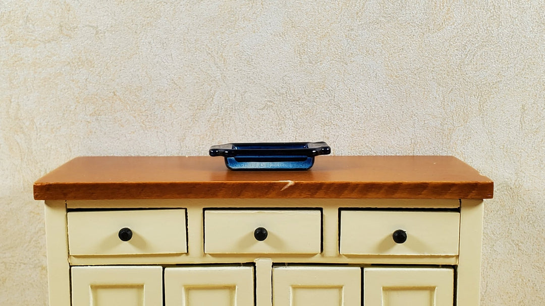 Dollhouse Cobalt Blue Glass Casserole Dish with Handles 1:12 Scale Miniature - MiniatureCrush