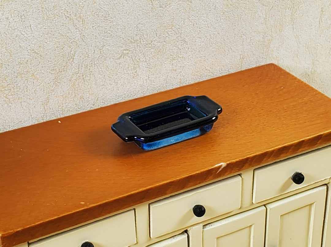 Dollhouse Cobalt Blue Glass Casserole Dish with Handles 1:12 Scale Miniature - MiniatureCrush