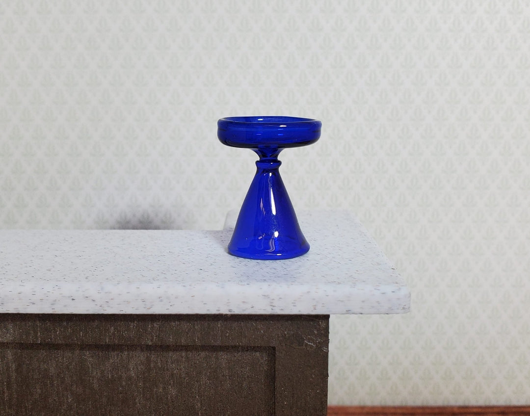 Dollhouse Cobalt Blue Glass Pedestal Plate Stand 1:12 Scale Miniature - MiniatureCrush