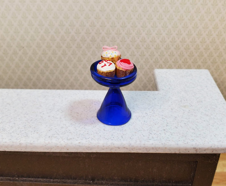 Dollhouse Cobalt Blue Glass Pedestal Plate Stand 1:12 Scale Miniature - MiniatureCrush