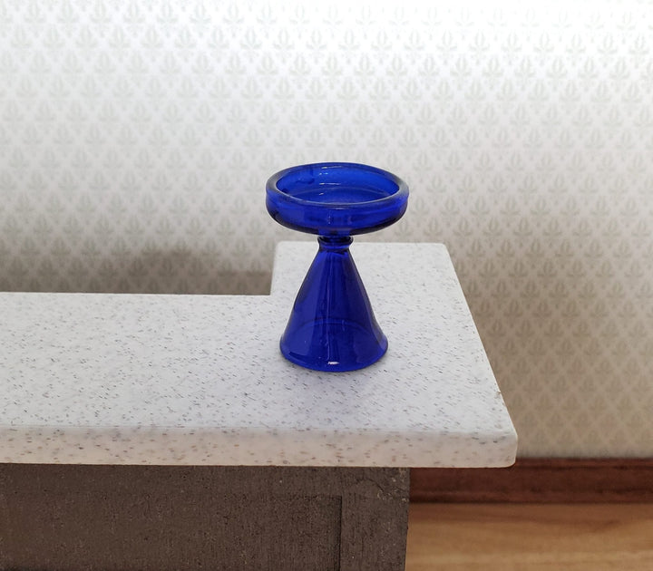 Dollhouse Cobalt Blue Glass Pedestal Plate Stand 1:12 Scale Miniature - MiniatureCrush