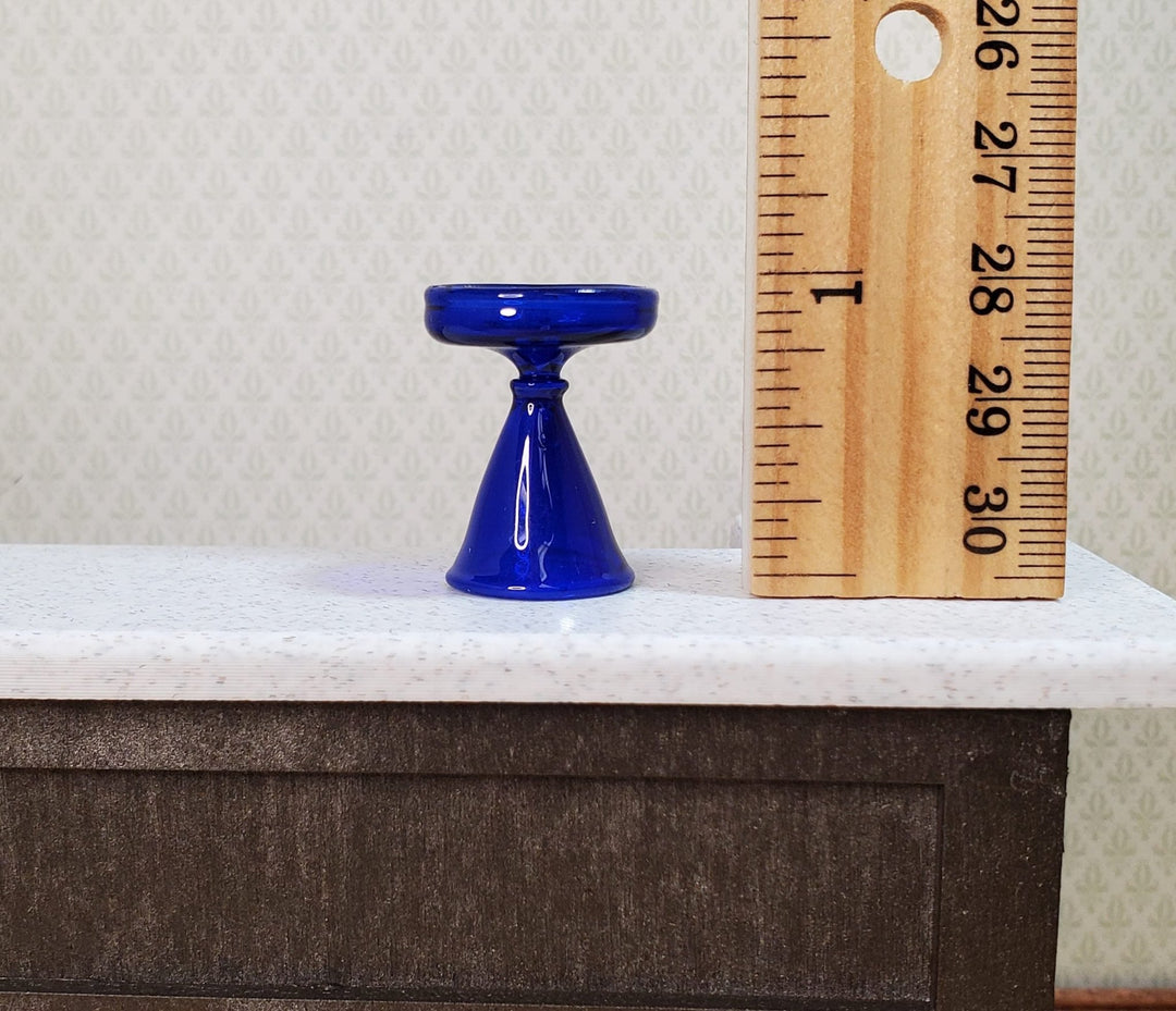 Dollhouse Cobalt Blue Glass Pedestal Plate Stand 1:12 Scale Miniature - MiniatureCrush