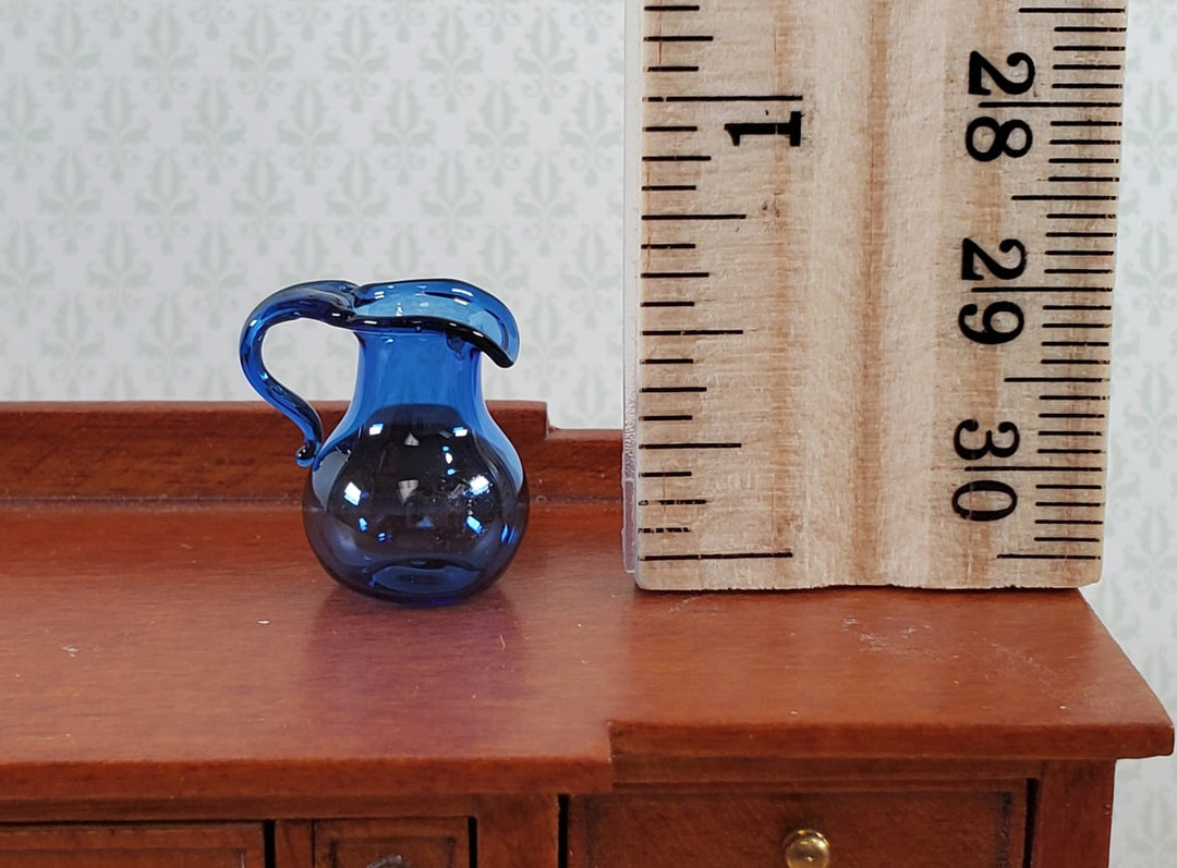 Dollhouse Cobalt Blue Pitcher Small Glass Carafe with Handle 1:12 Miniature - Miniature Crush
