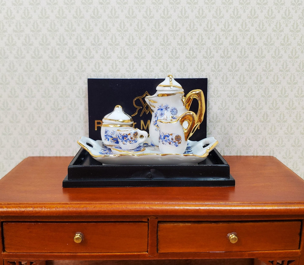 Dollhouse Coffee for 1 Blue Onion Pattern Reutter Porcelain 1:12 Scale Miniature - MiniatureCrush