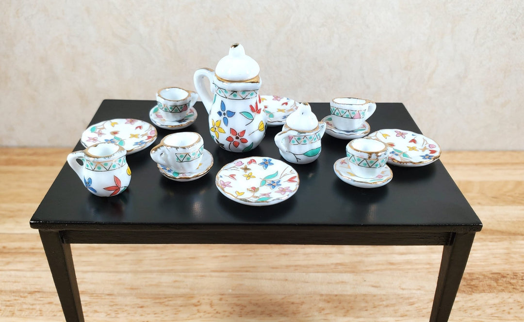 Dollhouse Coffee Set with Plates Ceramic Whimsey Flowers 1:12 Scale Miniature - MiniatureCrush