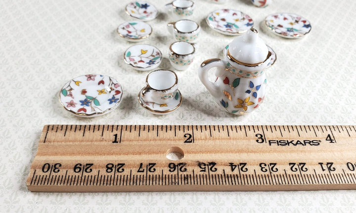 Dollhouse Coffee Set with Plates Ceramic Whimsey Flowers 1:12 Scale Miniature - MiniatureCrush