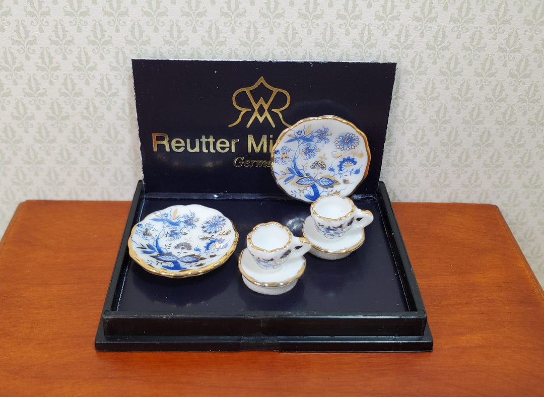 Dollhouse Coffee Setting for 2 Blue Onion Pattern Reutter Porcelain 1:12 Scale - MiniatureCrush