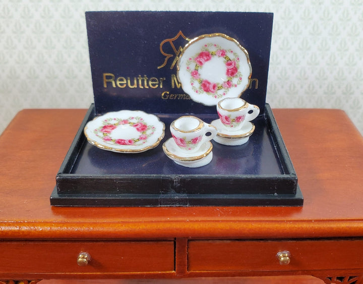 Dollhouse Coffee Setting for 2 Rose Decoration Reutter Porcelain 1:12 Scale - Miniature Crush