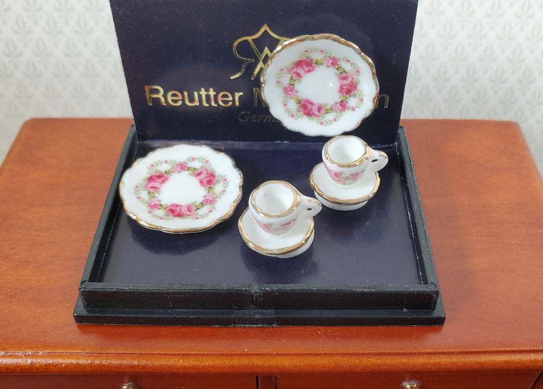 Dollhouse Coffee Setting for 2 Rose Decoration Reutter Porcelain 1:12 Scale - Miniature Crush