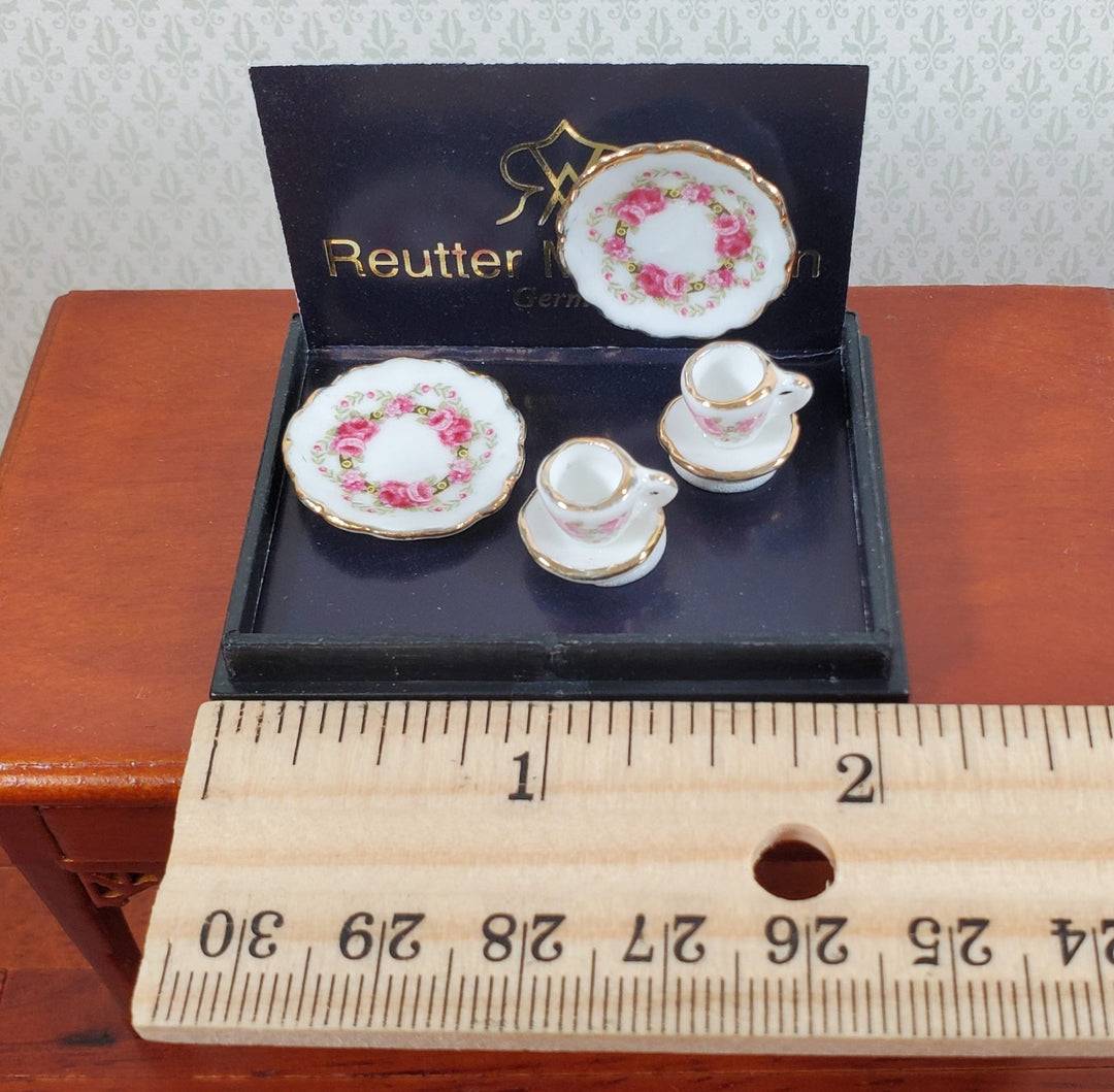 Dollhouse Coffee Setting for 2 Rose Decoration Reutter Porcelain 1:12 Scale - Miniature Crush