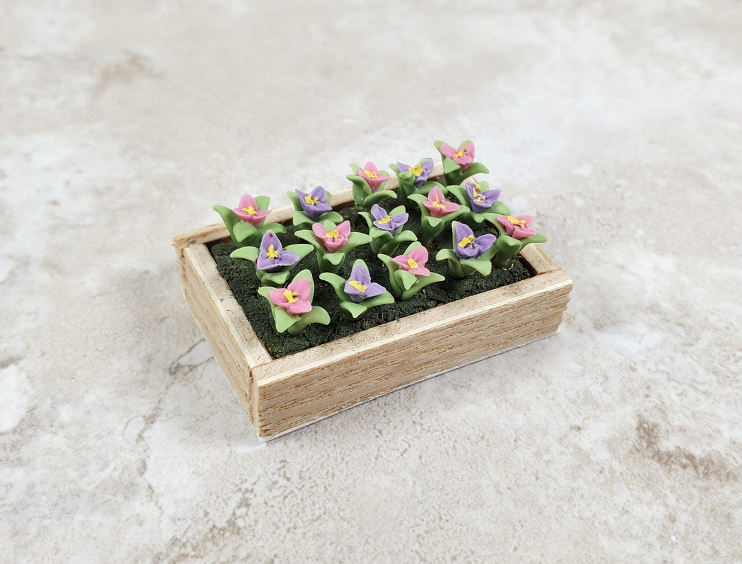 Dollhouse Colorful Seedlings in a Rectangular Wood Tray 1:12 Scale Miniature - MiniatureCrush
