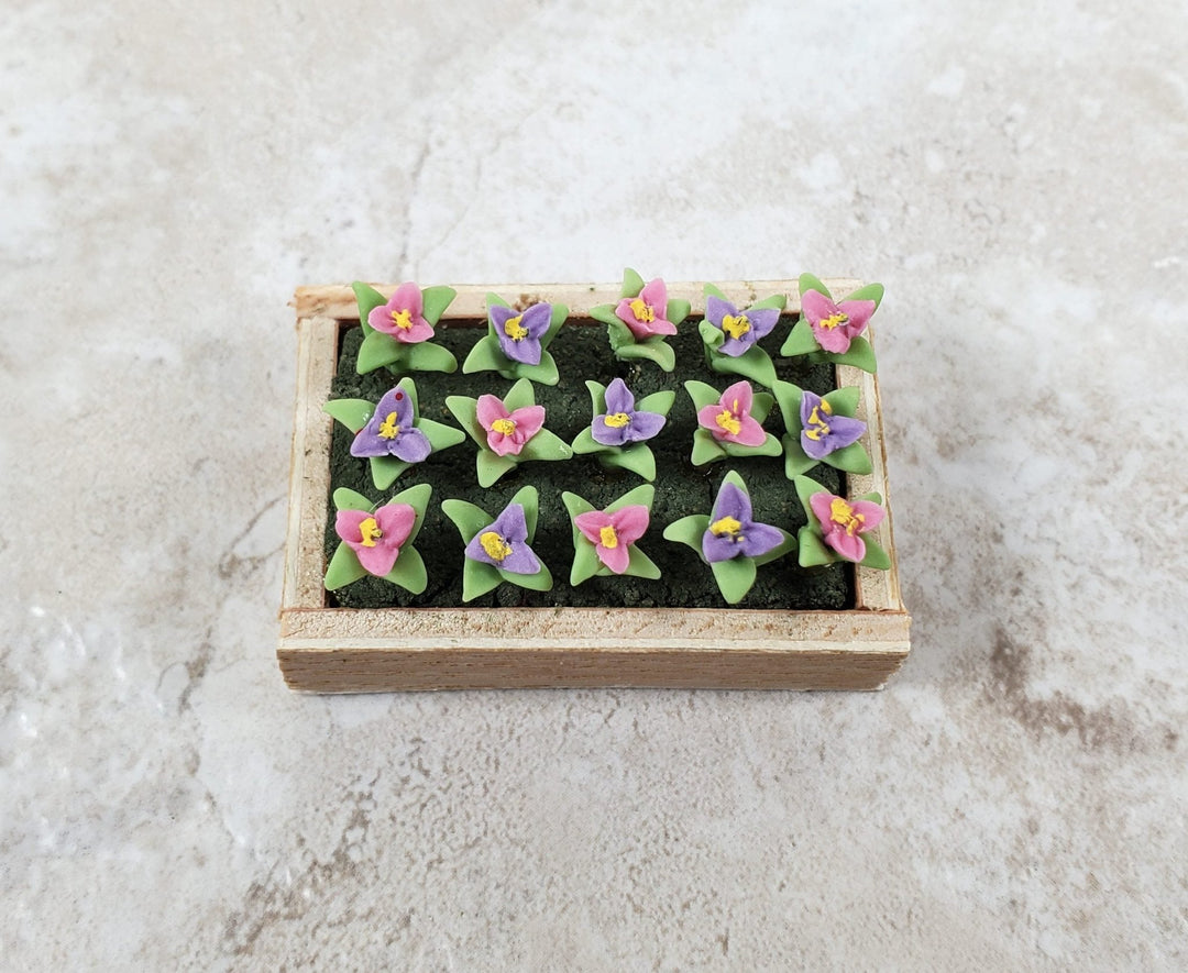 Dollhouse Colorful Seedlings in a Rectangular Wood Tray 1:12 Scale Miniature - MiniatureCrush