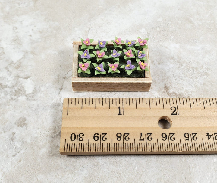 Dollhouse Colorful Seedlings in a Rectangular Wood Tray 1:12 Scale Miniature - MiniatureCrush