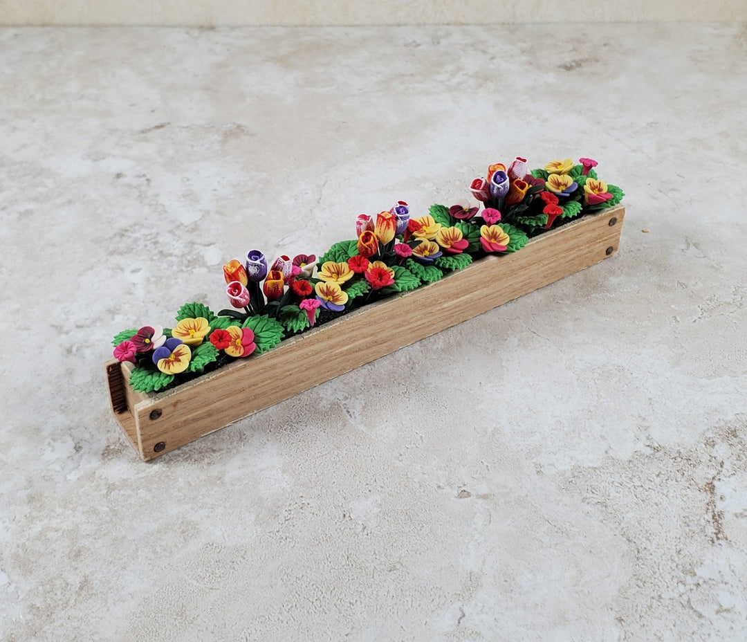 Dollhouse Colorful Tulips & Pansies in 5.5" Window Box Planter 1:12 Scale - MiniatureCrush