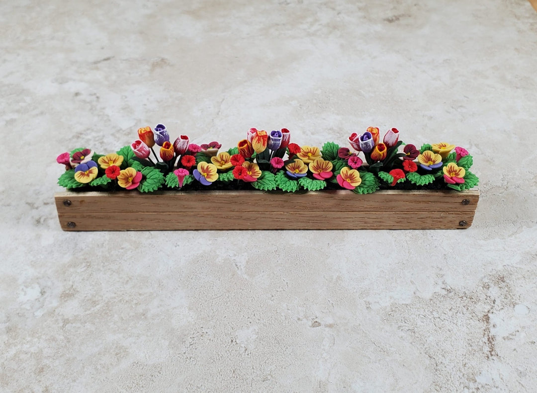 Dollhouse Colorful Tulips & Pansies in 5.5" Window Box Planter 1:12 Scale - MiniatureCrush