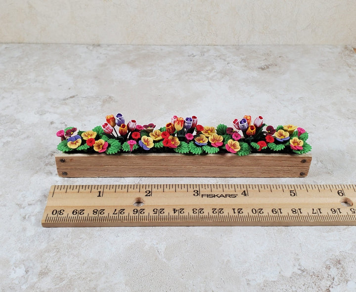Dollhouse Colorful Tulips & Pansies in 5.5" Window Box Planter 1:12 Scale - MiniatureCrush