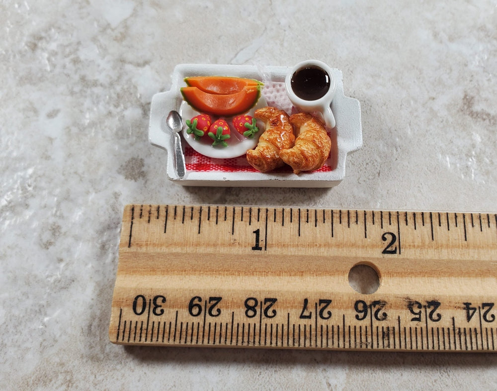 Dollhouse Continental Breakfast on a White Ceramic Tray 1:12 Scale Miniature - MiniatureCrush