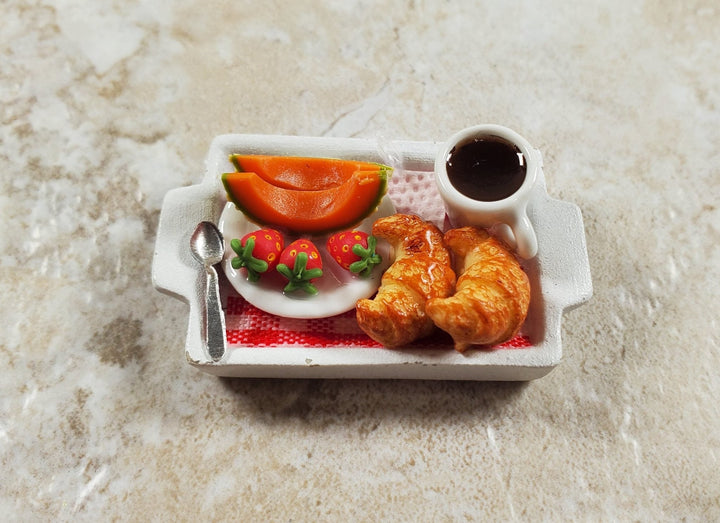 Dollhouse Continental Breakfast on a White Ceramic Tray 1:12 Scale Miniature - MiniatureCrush