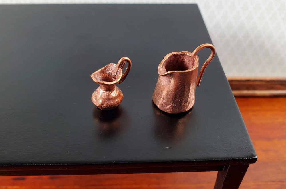 Dollhouse Copper Pitchers Set of 2 Small Medium 1:12 Scale Miniatures Handmade - Miniature Crush