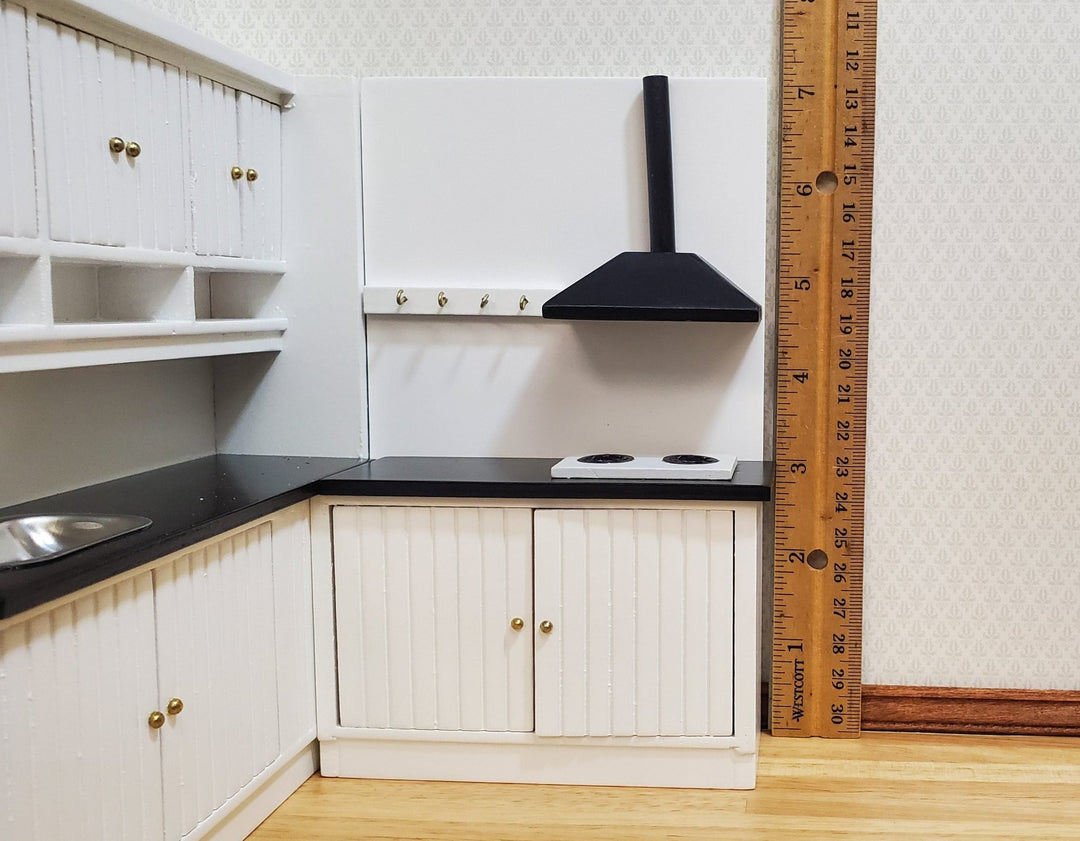Dollhouse Corner Kitchen Set WHITE Sink Stove Top Cabinets 1:12 Scale Miniature - MiniatureCrush