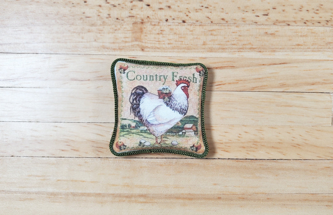 Dollhouse Country Rooster Pillow Green Trim Handmade 1:12 Scale Miniature - MiniatureCrush
