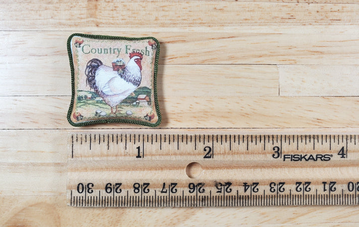 Dollhouse Country Rooster Pillow Green Trim Handmade 1:12 Scale Miniature - MiniatureCrush
