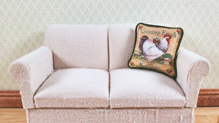 Dollhouse Country Rooster Pillow Green Trim Handmade 1:12 Scale Miniature - MiniatureCrush