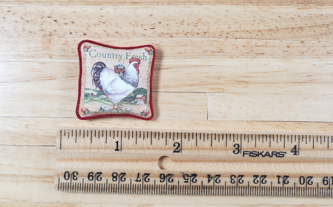 Dollhouse Country Rooster Pillow Red Trim Handmade 1:12 Scale Miniature - MiniatureCrush