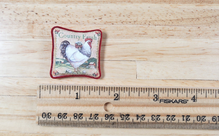 Dollhouse Country Rooster Pillow Red Trim Handmade 1:12 Scale Miniature - MiniatureCrush