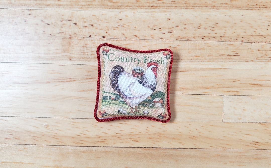 Dollhouse Country Rooster Pillow Red Trim Handmade 1:12 Scale Miniature - MiniatureCrush