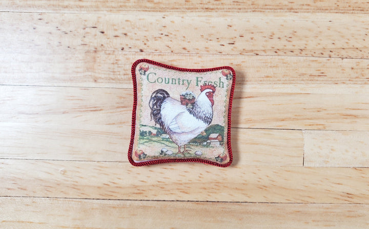 Dollhouse Country Rooster Pillow Red Trim Handmade 1:12 Scale Miniature - MiniatureCrush
