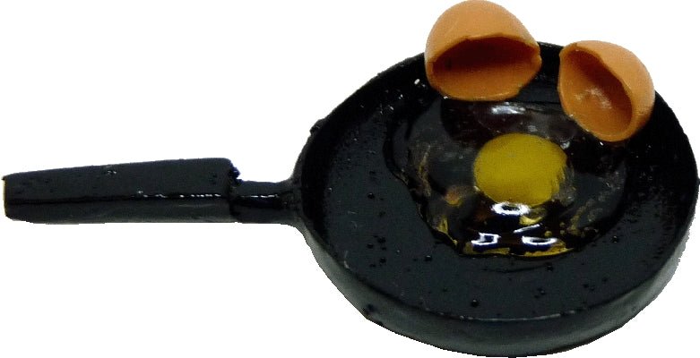Dollhouse Cracked Brown Eggs in a Black Skillet Pan 1:12 Scale Miniature - MiniatureCrush