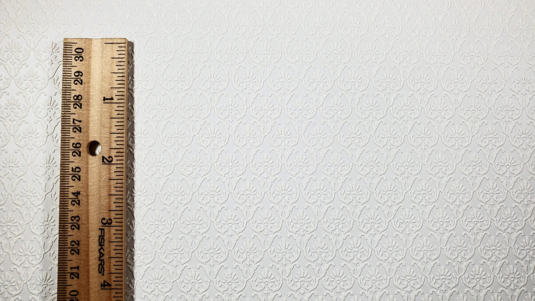 Dollhouse Cream Embossed Wallpaper x3 Sheets Art Nouveau 20 "x 10.5" 1:12 Scale - MiniatureCrush