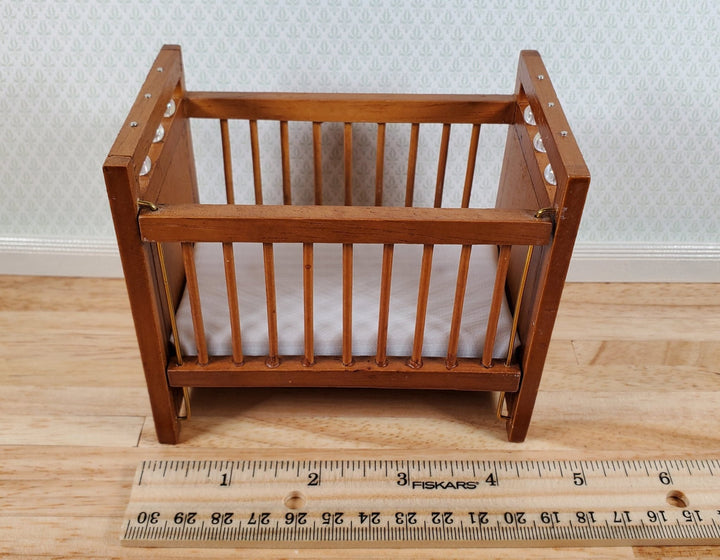 Dollhouse Crib Wood Drop Side Walnut Finish 1:12 Scale Miniature Nursery - Miniature Crush